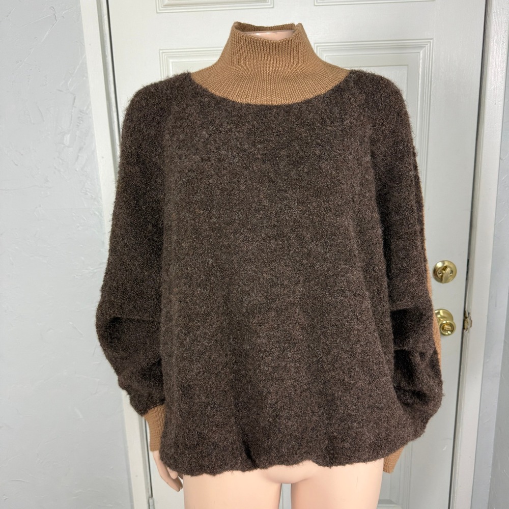 Toit Volant Women's Sweater XL Alpaca Mock neck Knit Peru Two tone Stripe Z3-29